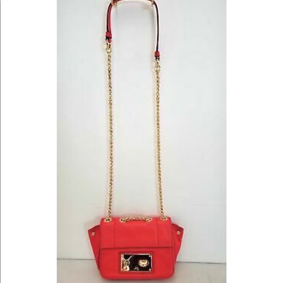 Milly Vermi Leather Crossbody Gold Chain Purse Handbag Bag Clutch NEW Orange - Picture 7 of 8